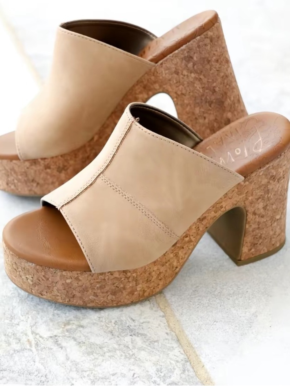 Beige Cork Platform Mule Sandals - Women